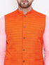Vastramay Orange, Pink And White Baap Beta Nehru Jacket Kurta Pyjama set