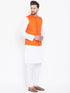 Vastramay Orange Nehru Jacket And White Kurta Pyjama Baap Beta Set