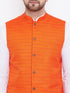 Vastramay Orange Nehru Jacket And White Kurta Pyjama Baap Beta Set
