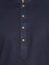 Vastramay Men's Black Ikkat Printed Cotton Nehru Jacket With Navy Blue Kurta And White Pyjama Set
