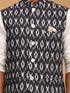 Vastramay Men's Black Ikkat Printed Cotton Nehru Jacket With White Kurta And Pyjama Set