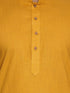 Vastramay Men's Turquoise Ikkat Printed Cotton Nehru Jacket With Mustard Kurta And White Pyjama Set