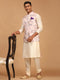 Vastramay Light Pink Floral Print Nehru Jacket And Cream Solid Kurta With Pyjama Set