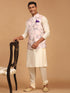 Vastramay Light Pink Floral Print Nehru Jacket And Cream Solid Kurta With Pyjama Set
