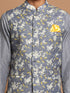 Vastramay Men's Gray Floral Print Nehru Jacket