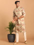 Vastramay Beige Printed Nehru Jacket And kurta With Cream Solid Viscose Pant Set