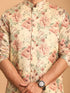 Vastramay Beige Printed Nehru Jacket And kurta With Cream Solid Viscose Pant Set
