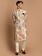 Vastramay Beige Printed Nehru Jacket And kurta With Cream Solid Pyjama Set