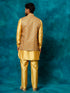 Vastramay Men's Mustard Geometric Printed Nehru Jacket With Curved Kurta And Pant Set