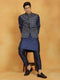 Vastramay Men's Navy Blue Dupion Silk Kurta Pyjama Set