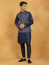 Vastramay Men's Navy Blue Dupion Silk Kurta Pyjama Set