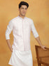 Vastramay Men's White And Pink Cotton Silk Jacket, Kurta and Pyjama Set