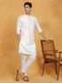 Vastramay Men's White And Pink Cotton Silk Jacket, Kurta and Pyjama Set