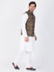 VASTRAMAY Men's White Cotton Blend Kurta, Ethnic Jacket and Pyjama Set