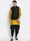 Vastramay Men's Yellow Cotton Silk Blend Ethnic Jacket, Kurta and Dhoti Pant Set