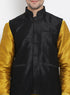 Vastramay Men's Yellow Cotton Silk Blend Ethnic Jacket, Kurta and Dhoti Pant Set