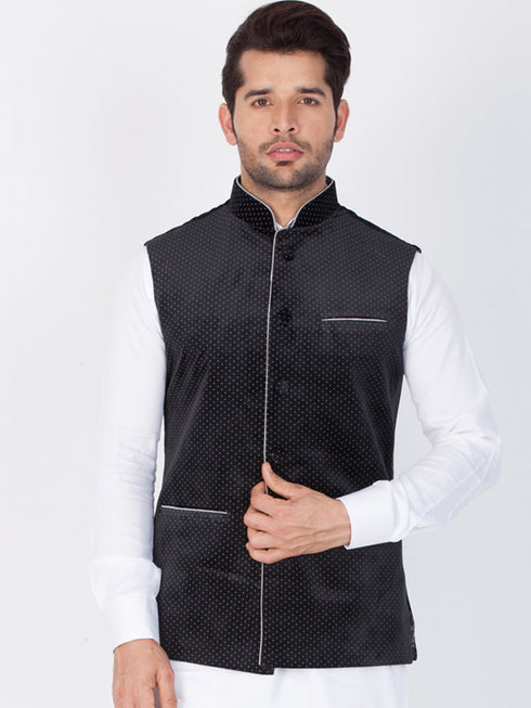 VASTRAMAY Velvet Black Color Baap Beta Ethnic Jacket