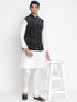 Men's Silk Blend Kurta And Pyjama With Black Polka Nehru Jacket