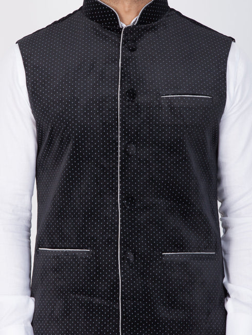 Vastramay Men's Black Velvet Ethnic Jacket
