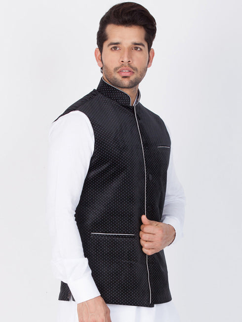 VASTRAMAY Velvet Black Color Baap Beta Ethnic Jacket
