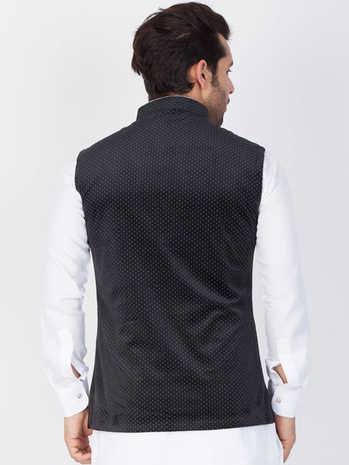 VASTRAMAY Velvet Black Color Baap Beta Ethnic Jacket