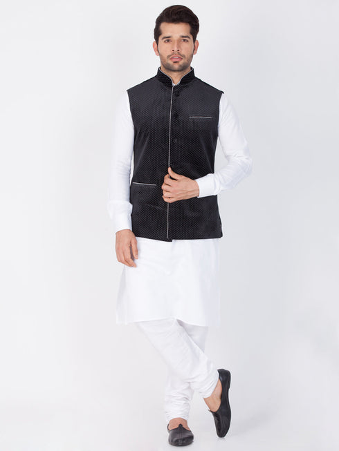 Vastramay Men's Black Velvet Ethnic Jacket