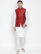 Vastramay Men's White Cotton Silk Blend Kurta, Ethnic Jacket and Pyjama Set