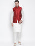 Vastramay Men's White Cotton Silk Blend Kurta, Ethnic Jacket and Pyjama Set