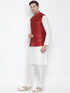 Vastramay Men's White Cotton Silk Blend Kurta, Ethnic Jacket and Pyjama Set