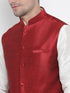 Vastramay Men's White Cotton Silk Blend Kurta, Ethnic Jacket and Pyjama Set