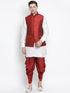 Vastramay Men's White Cotton Silk Blend Ethnic Jacket, Kurta and Dhoti Pant Set