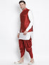 Vastramay Men's White Cotton Silk Blend Ethnic Jacket, Kurta and Dhoti Pant Set