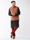 Vastramay Men's Maroon Silk Blend Ethnic Jacket Black Kurta and Maroon Pyjama Set