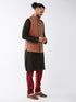 Vastramay Men's Maroon Silk Blend Ethnic Jacket Black Kurta and Maroon Pyjama Set