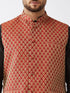 Vastramay Men's Maroon Silk Blend Ethnic Jacket Black Kurta and Maroon Pyjama Set