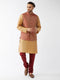Vastramay Men's Maroon Silk Blend Ethnic Jacket Rose Gold Kurta and Maroon Pyjama Set