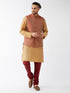 Vastramay Men's Maroon Silk Blend Ethnic Jacket Rose Gold Kurta and Maroon Pyjama Set