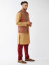 Vastramay Men's Maroon Silk Blend Ethnic Jacket Rose Gold Kurta and Maroon Pyjama Set