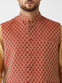 Vastramay Men's Maroon Silk Blend Ethnic Jacket Rose Gold Kurta and Maroon Pyjama Set