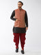 Vastramay Men's Maroon Banarasi Jacket With Black Silk Kurta and Dhoti Set