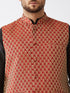 Vastramay Men's Maroon Banarasi Jacket With Black Silk Kurta and Dhoti Set