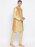 Vastramay Men's Golden Silk Blend Jacket, Kurta and Pyjama Set