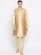 Vastramay Men's Golden Silk Blend Jacket, Kurta and Pyjama Set