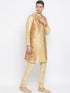 Vastramay Men's Golden Silk Blend Jacket, Kurta and Pyjama Set