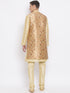 Vastramay Men's Golden Silk Blend Jacket, Kurta and Pyjama Set