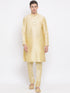Vastramay Men's Golden Silk Blend Jacket, Kurta and Pyjama Set