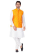 Vastramay Men's White Cotton Silk Blend Kurta, Ethnic Jacket and Pyjama Set