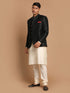 Vastramay Men's Black Silk Blend Jodhpuri With Cream Viscose Rayon Kurta Pyjama Set