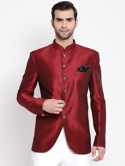 Vastramay Men's Maroon Silk Blend Jodhpuri