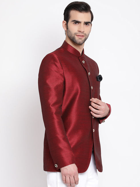 Vastramay Men's Maroon Silk Blend Jodhpuri